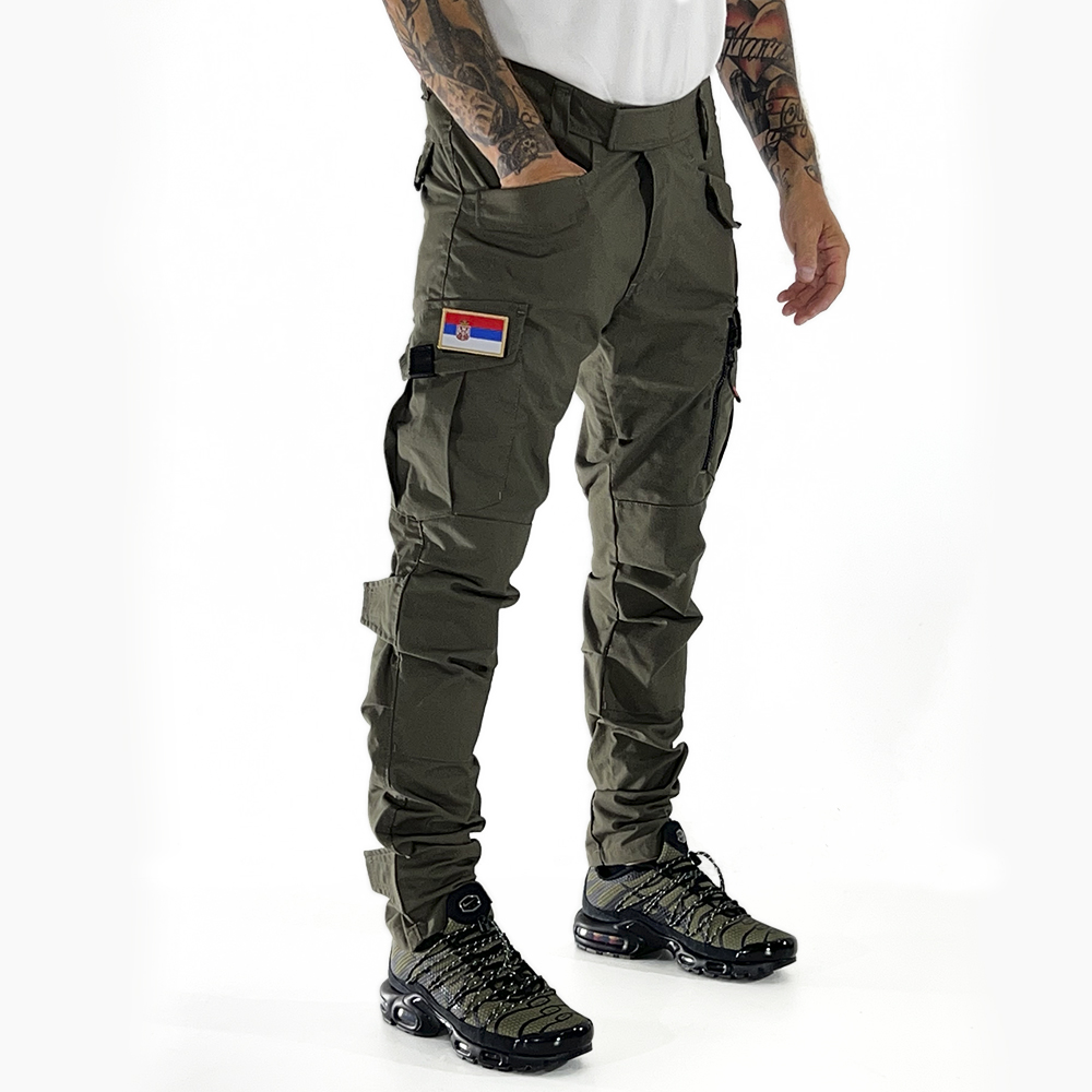 Tactical pants with flag - olive green